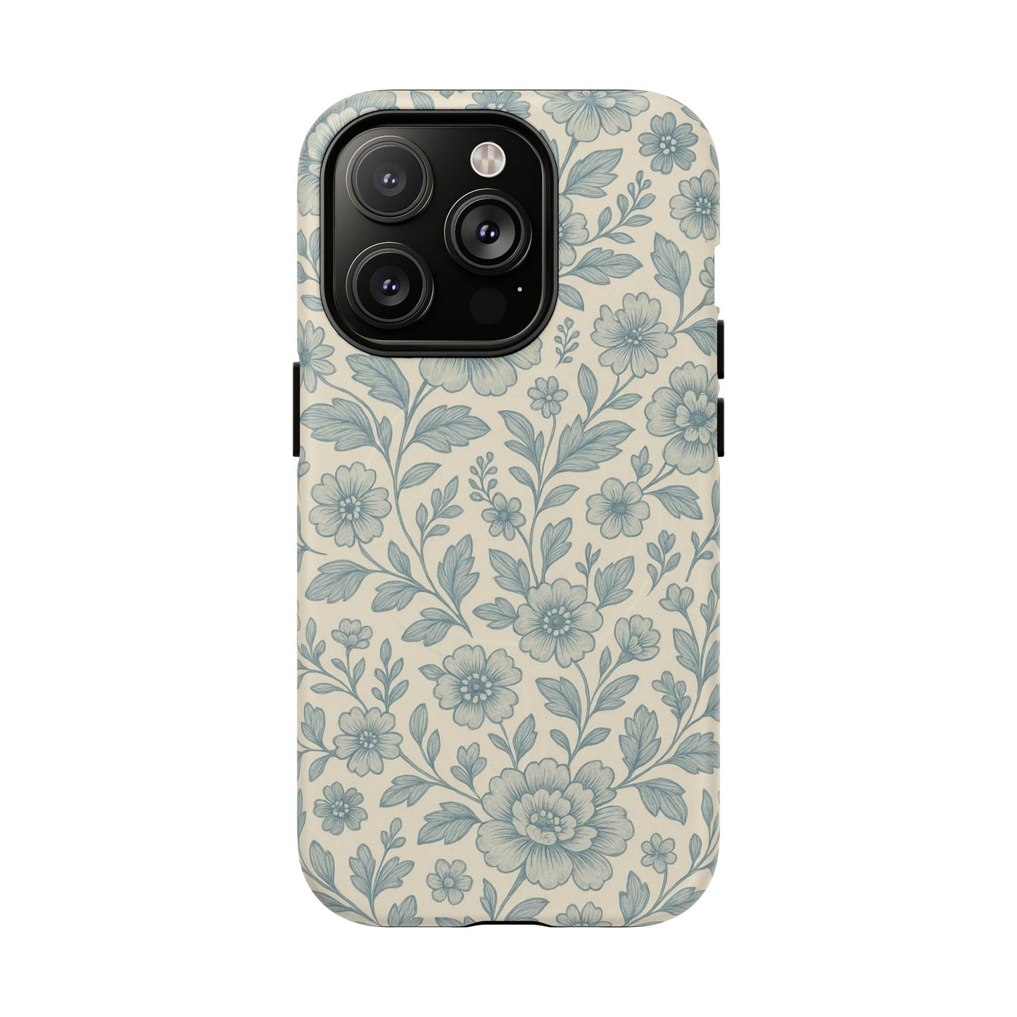 Vintage Blue Floral Tough Case for iPhone - Compatible with MagSafe