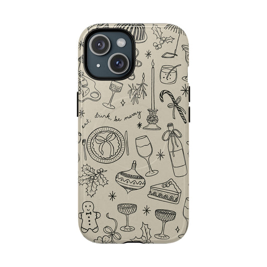 Festive Doodle iPhone Case (’drink, be merry’ Holiday Design) | compatible with MagSafe - Shamo's