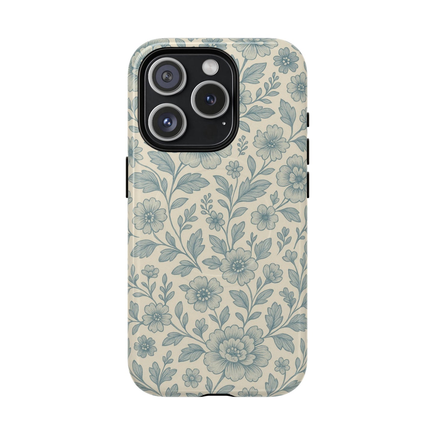 Vintage Blue Floral Tough Case for iPhone - Compatible with MagSafe