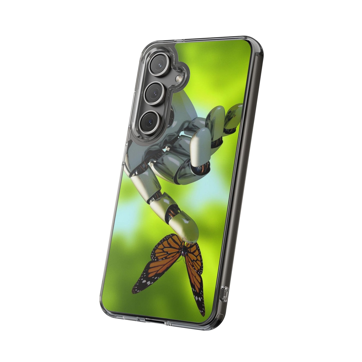 Clear Cases for iPhone 14 Series with Robotic hand and Butterfly.