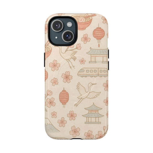 Japan Hand-Drawn Cherry Blossom iPhone Case with MagSafe Shamo's iPhone 15 / Glossy