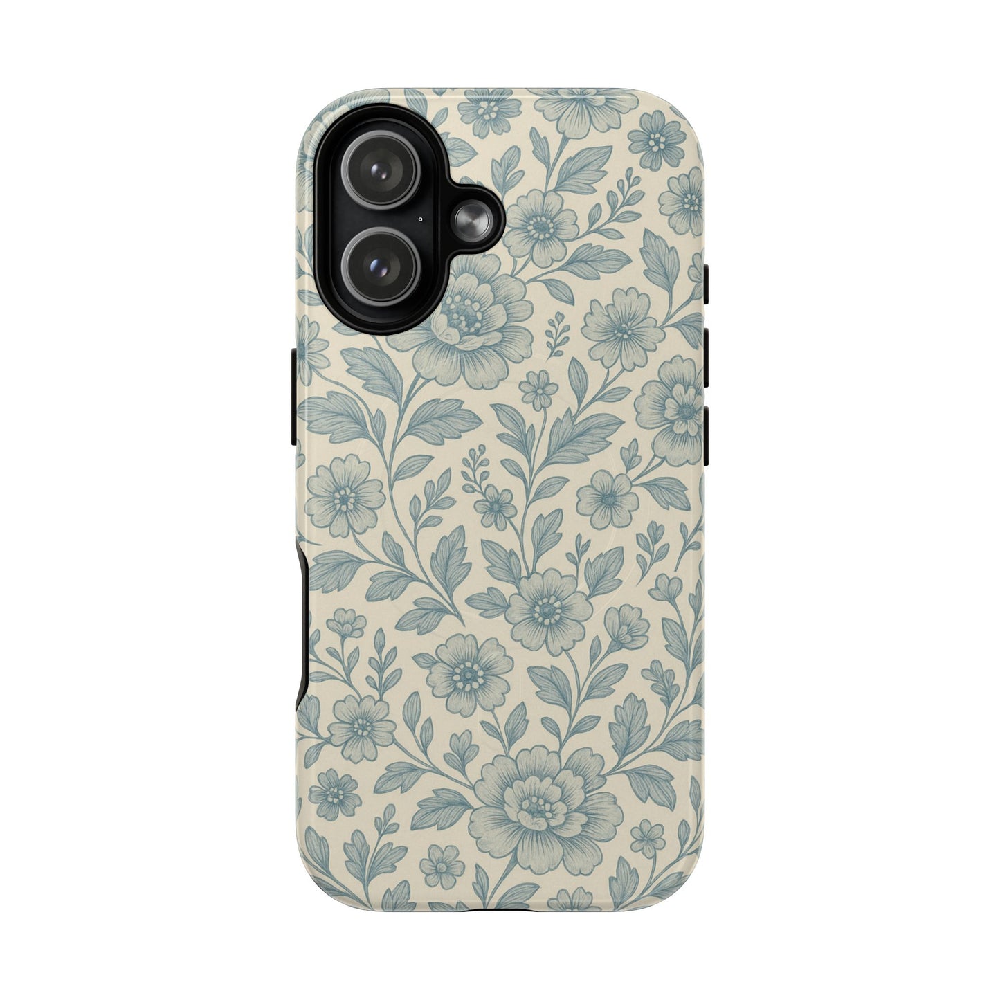 Vintage Blue Floral Tough Case for iPhone - Compatible with MagSafe