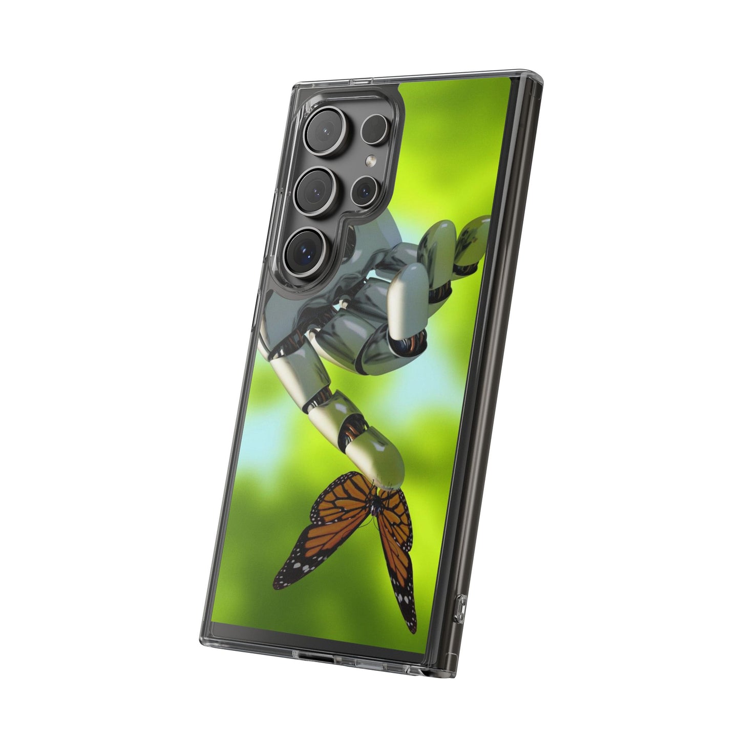 Clear Cases for iPhone 14 Series with Robotic hand and Butterfly.