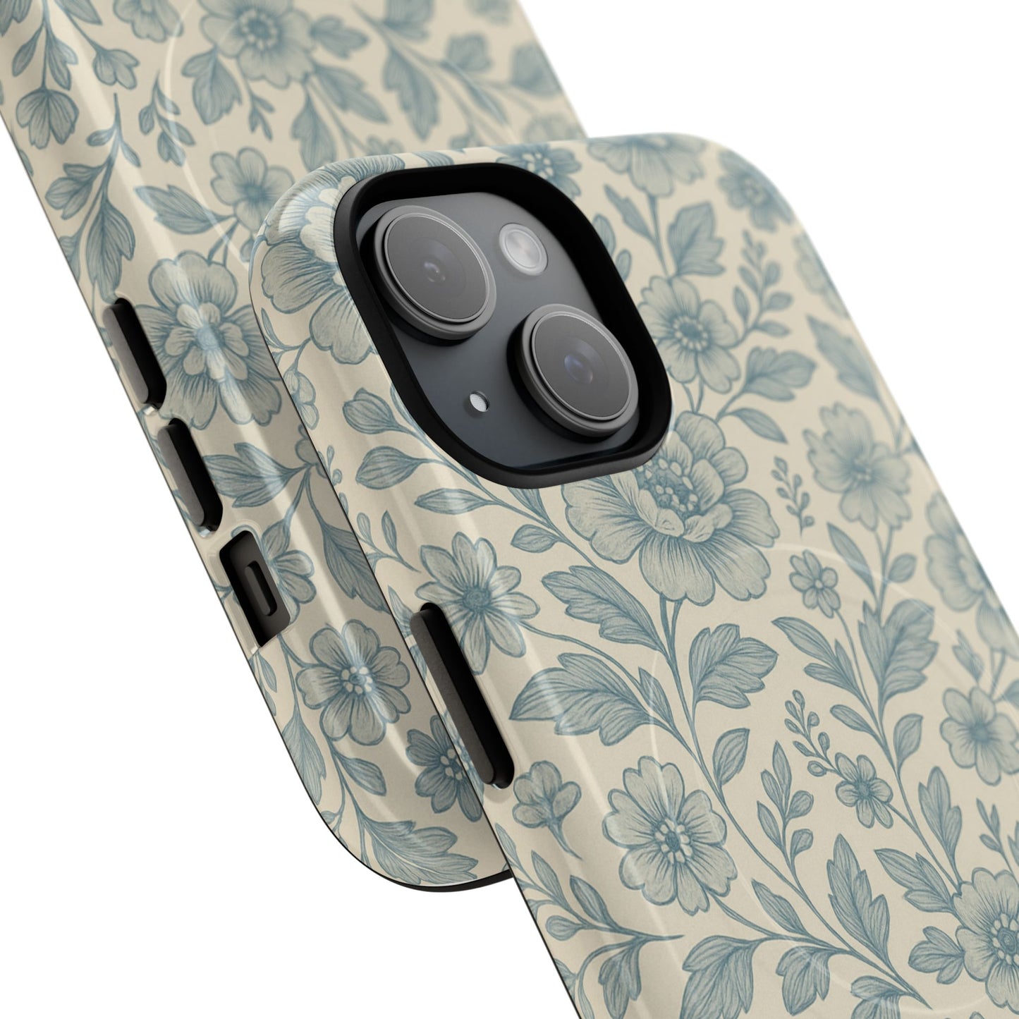 Vintage Blue Floral Tough Case for iPhone - Compatible with MagSafe