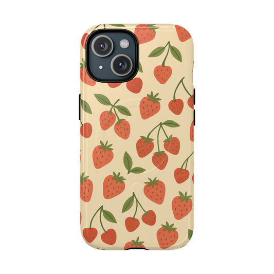 Strawberry Cherry Fruit Pattern iPhone Case | MagSafe Compatible