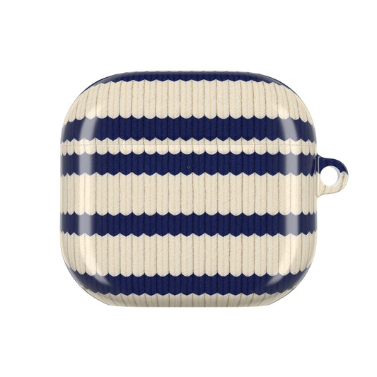 Striped Ribbed AirPod Case — Navy & Cream Retro Coastal Cover