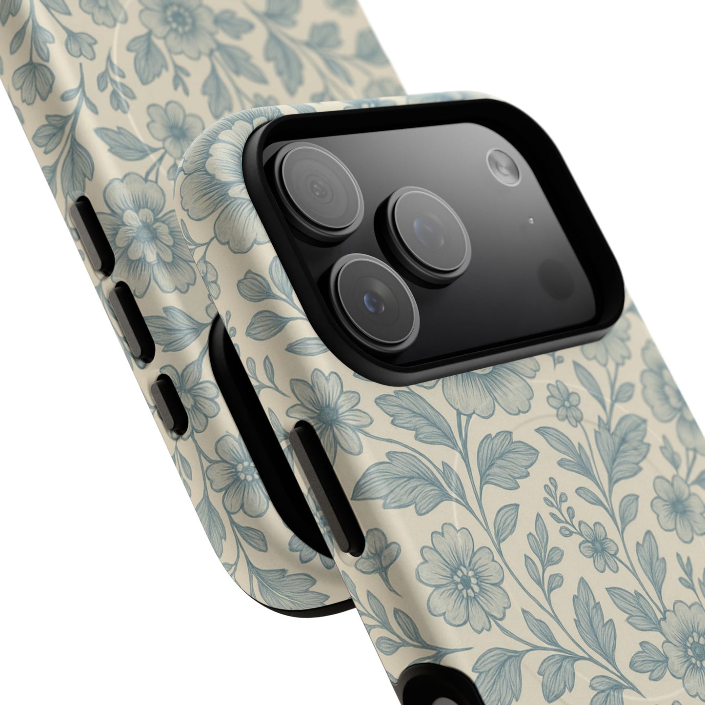 Vintage Blue Floral Tough Case for iPhone - Compatible with MagSafe