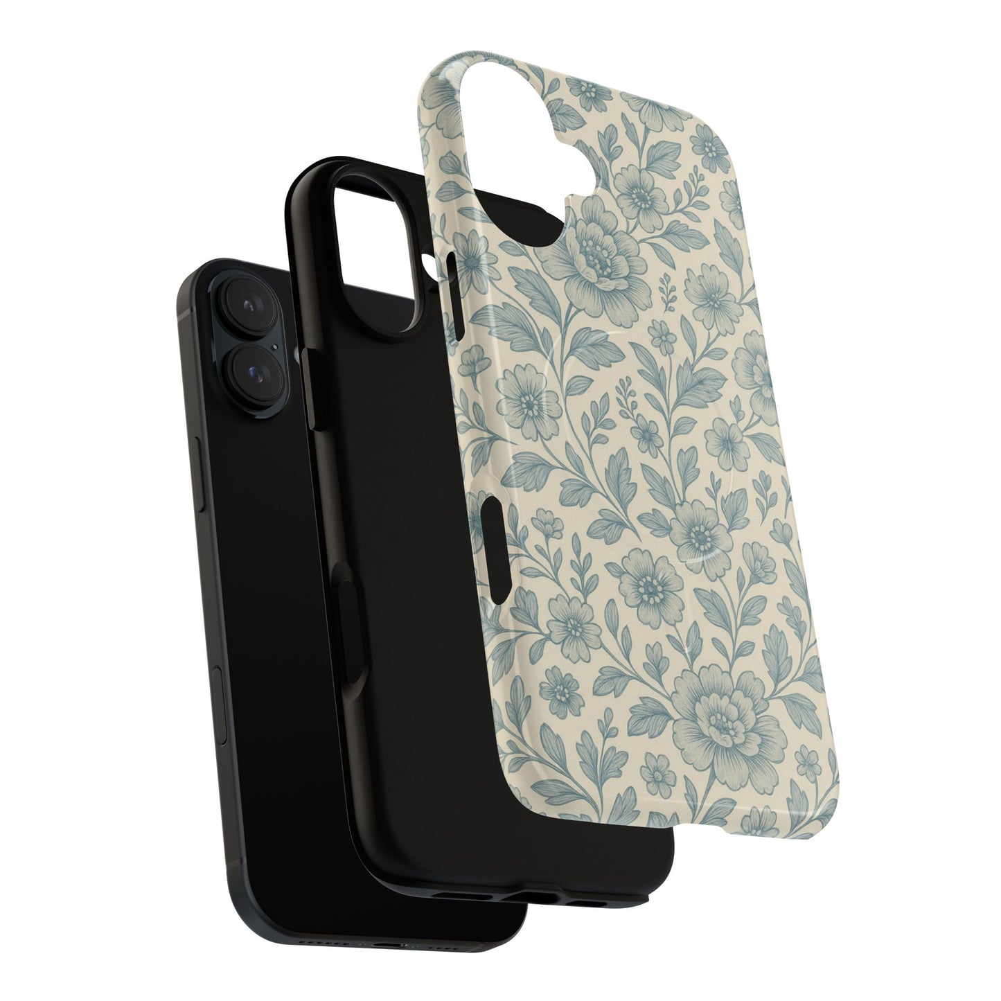 Vintage Blue Floral Tough Case for iPhone - Compatible with MagSafe
