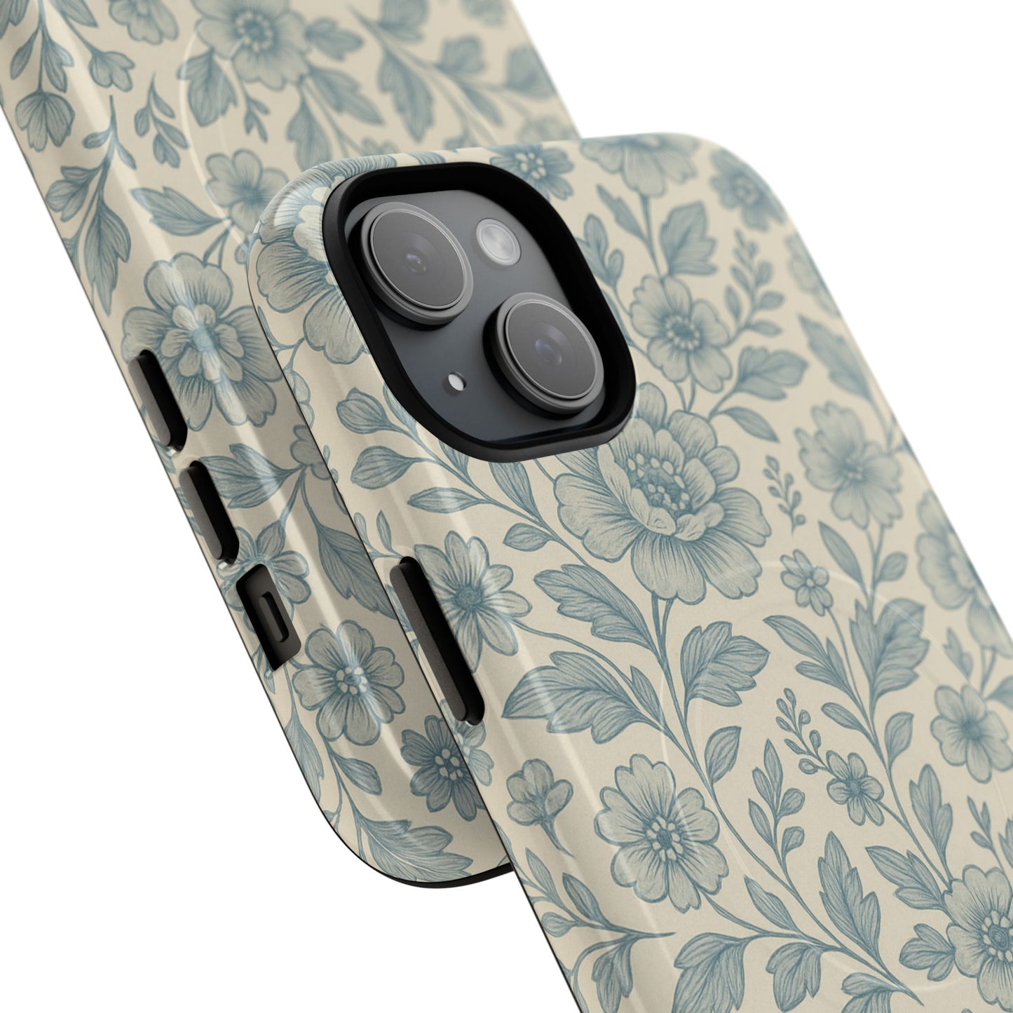 Vintage Blue Floral Tough Case for iPhone - Compatible with MagSafe