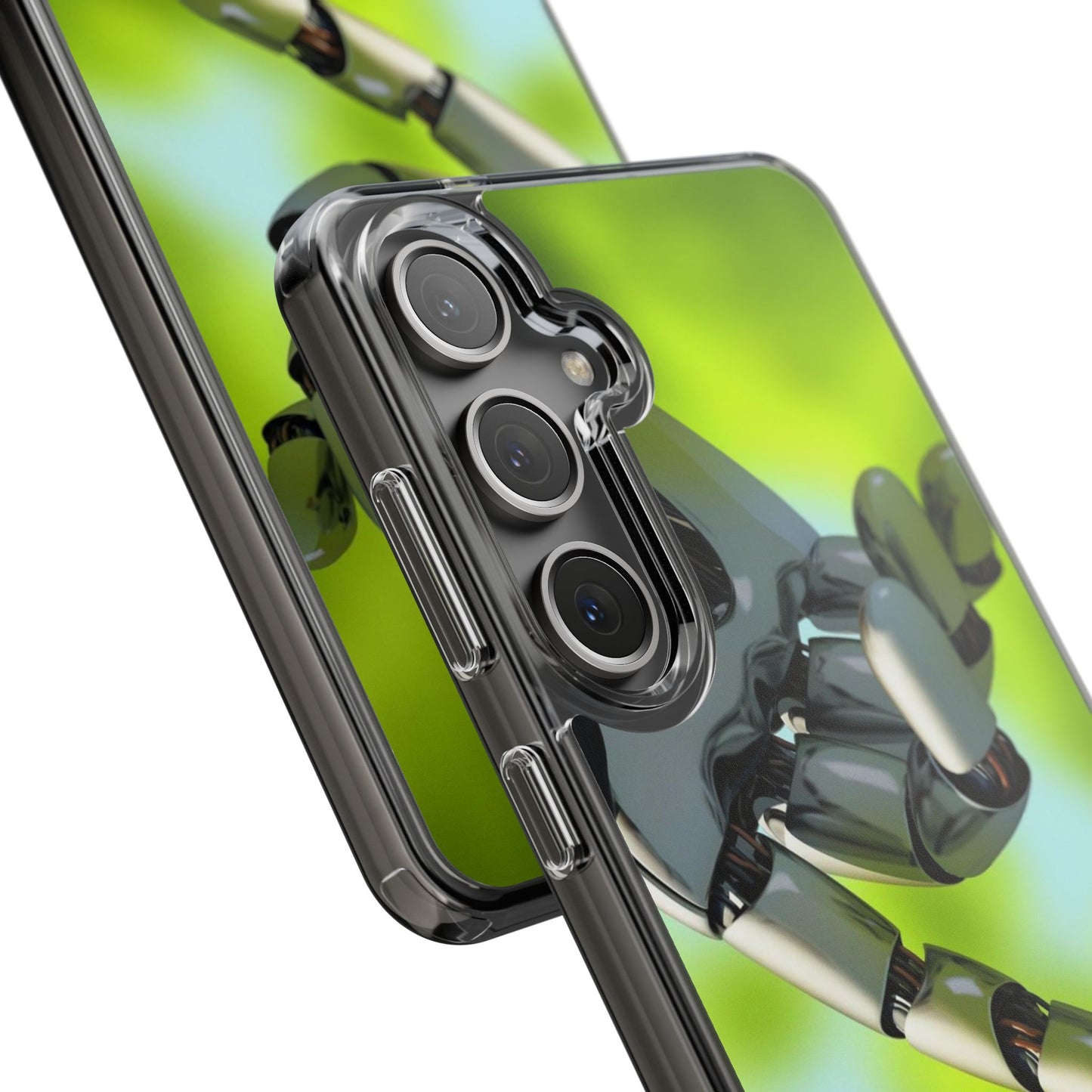 Clear Cases for iPhone 14 Series with Robotic hand and Butterfly.