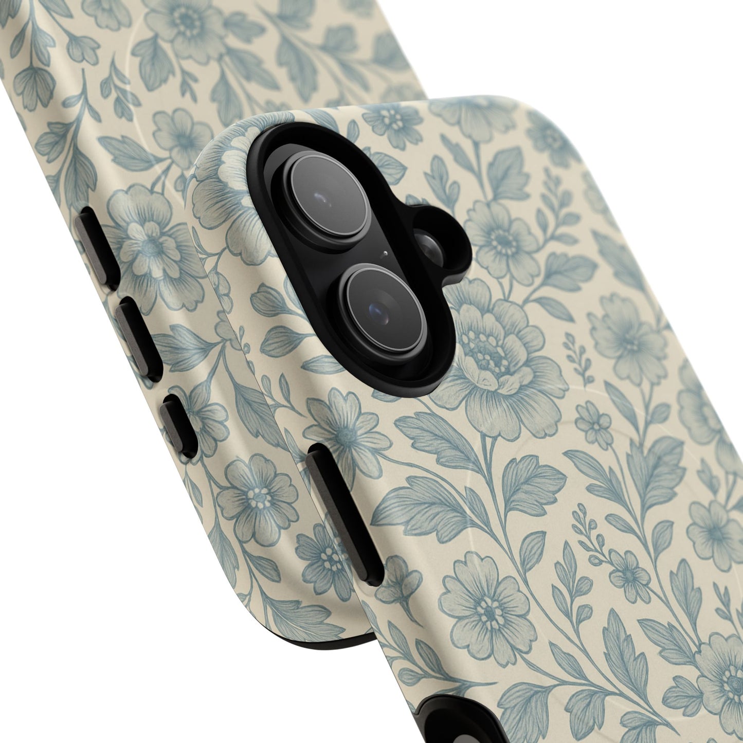 Vintage Blue Floral Tough Case for iPhone - Compatible with MagSafe