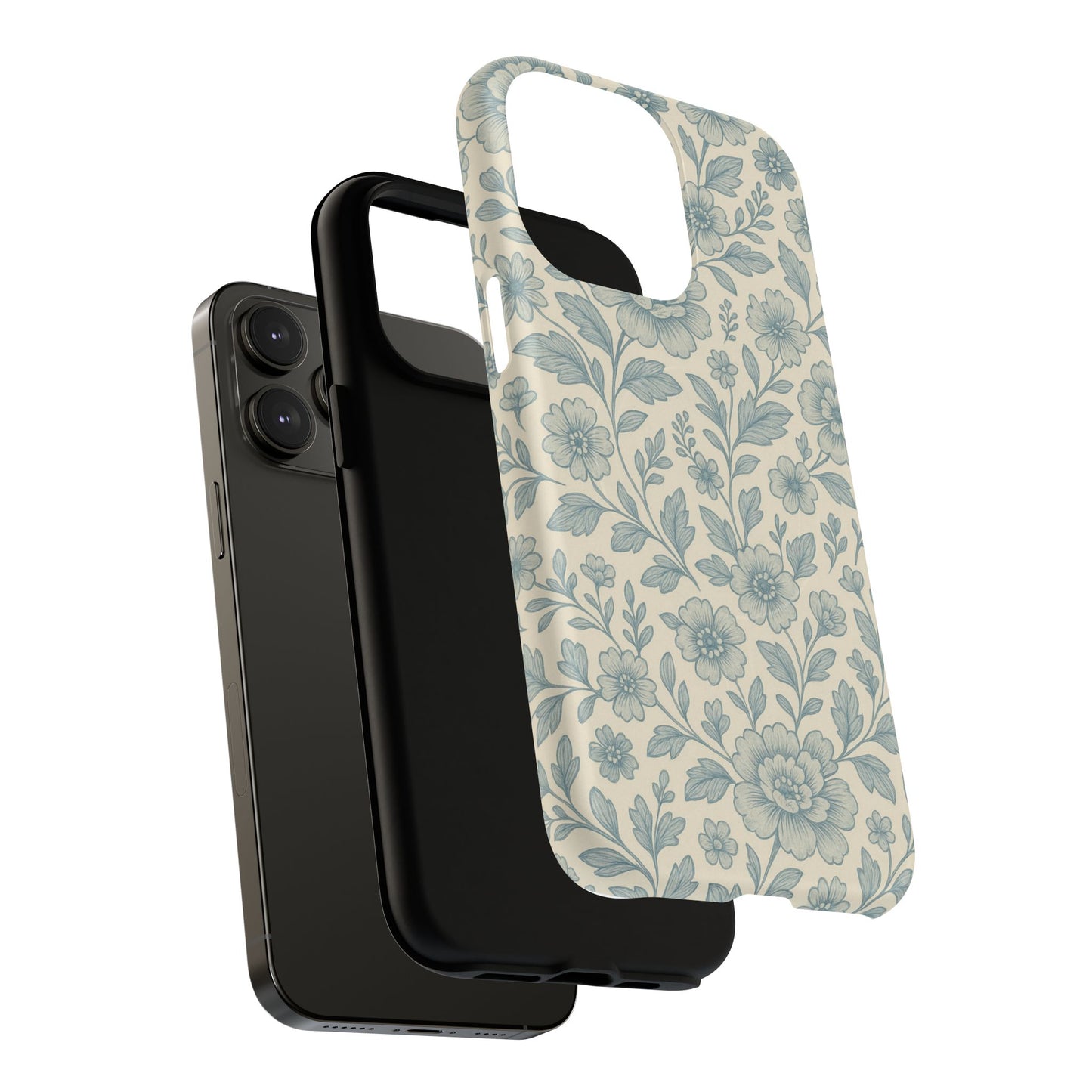 Vintage Blue Floral Tough Case for iPhone - Compatible with MagSafe
