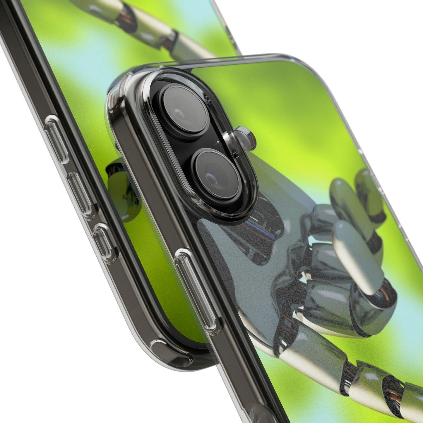 Clear Cases for iPhone 14 Series with Robotic hand and Butterfly.