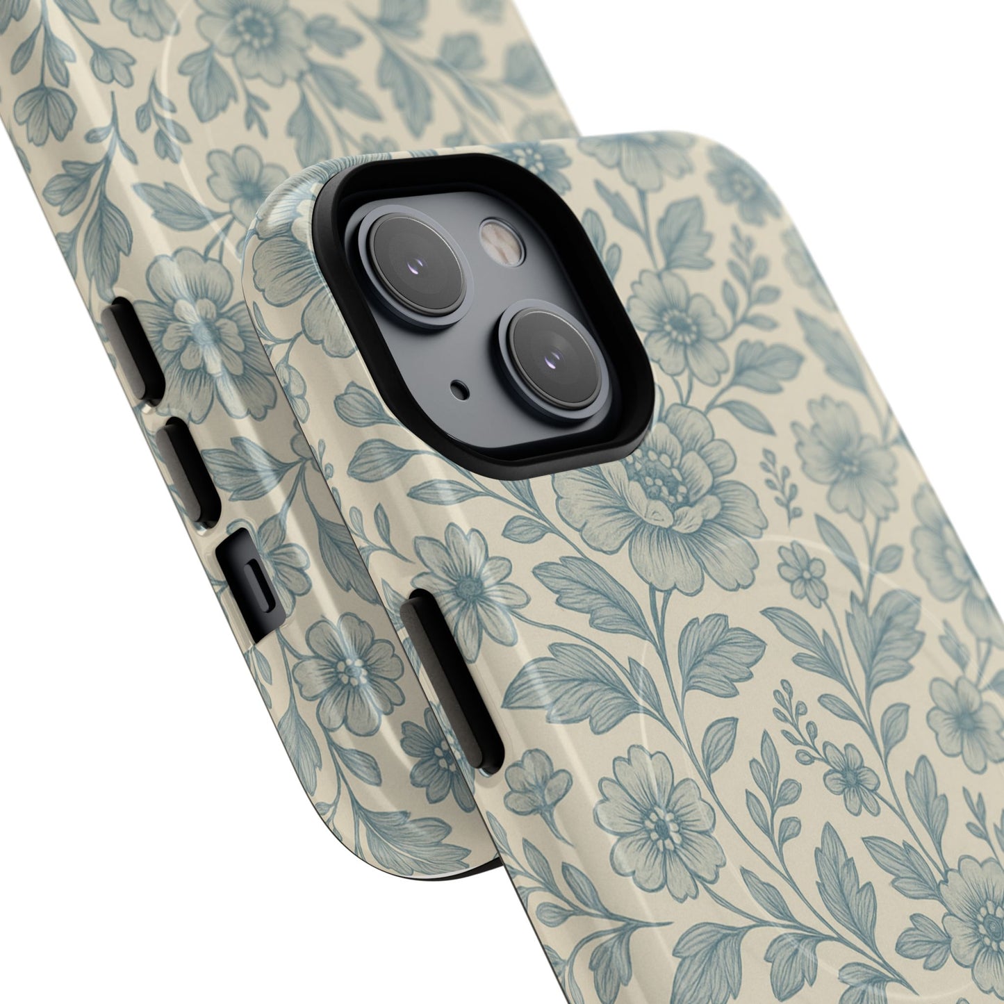 Vintage Blue Floral Tough Case for iPhone - Compatible with MagSafe