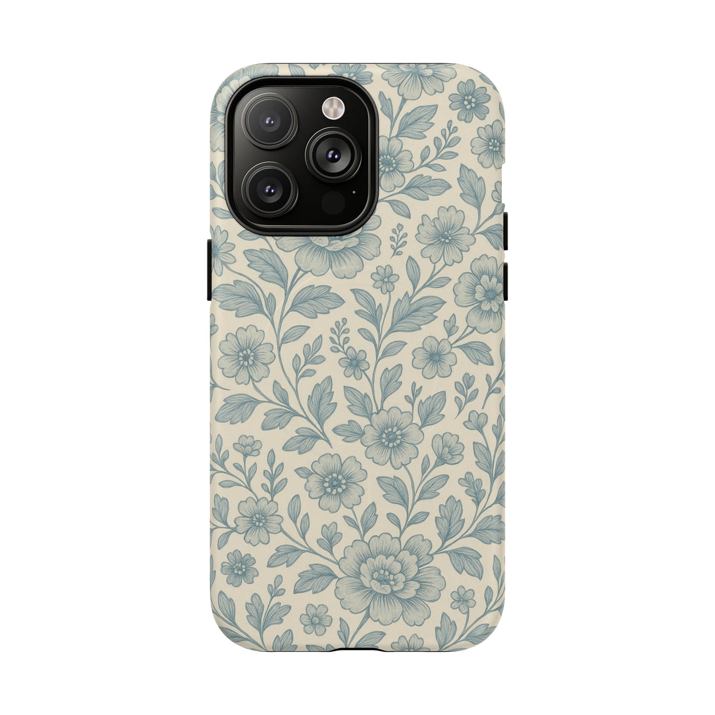Vintage Blue Floral Tough Case for iPhone - Compatible with MagSafe