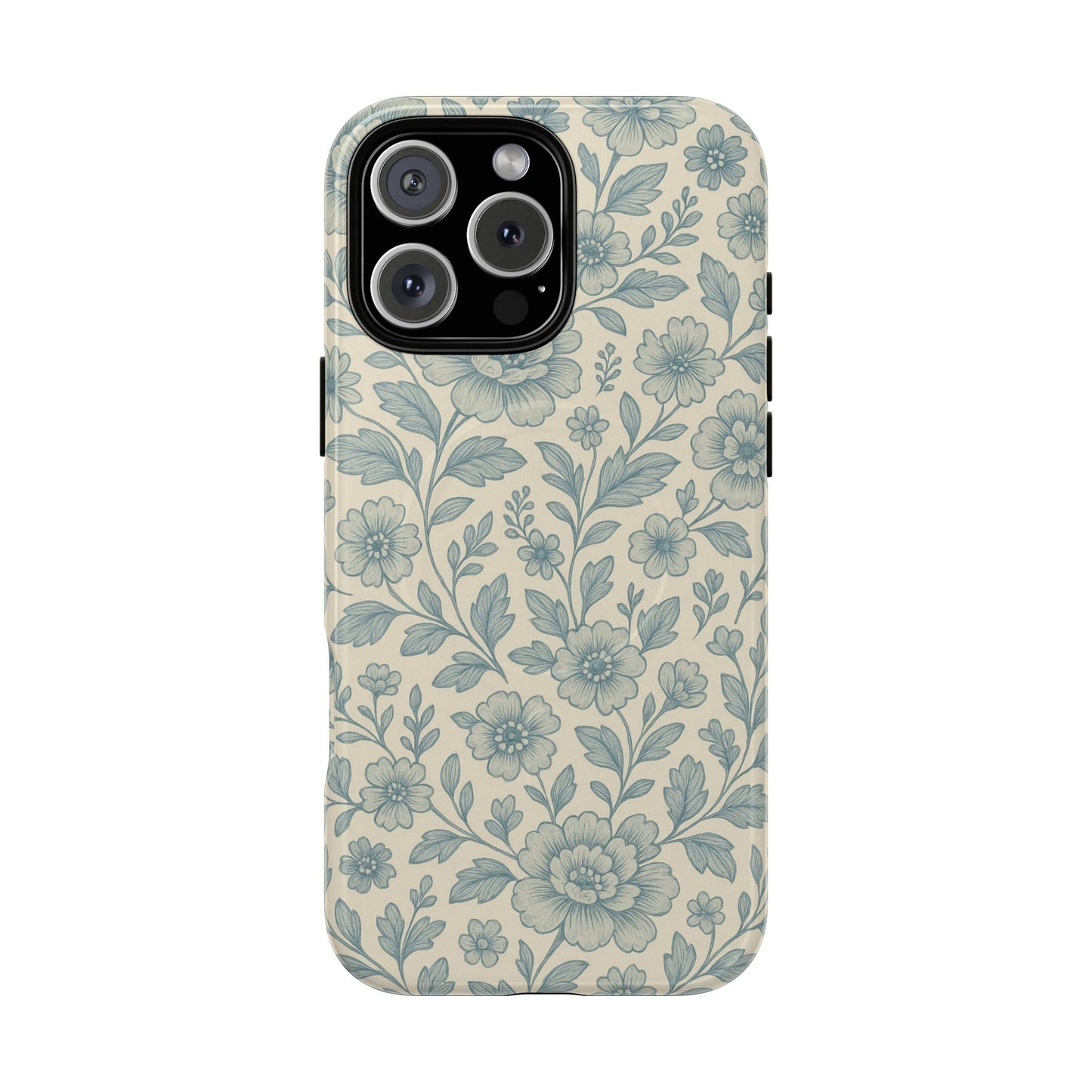 Vintage Blue Floral Tough Case for iPhone - Compatible with MagSafe