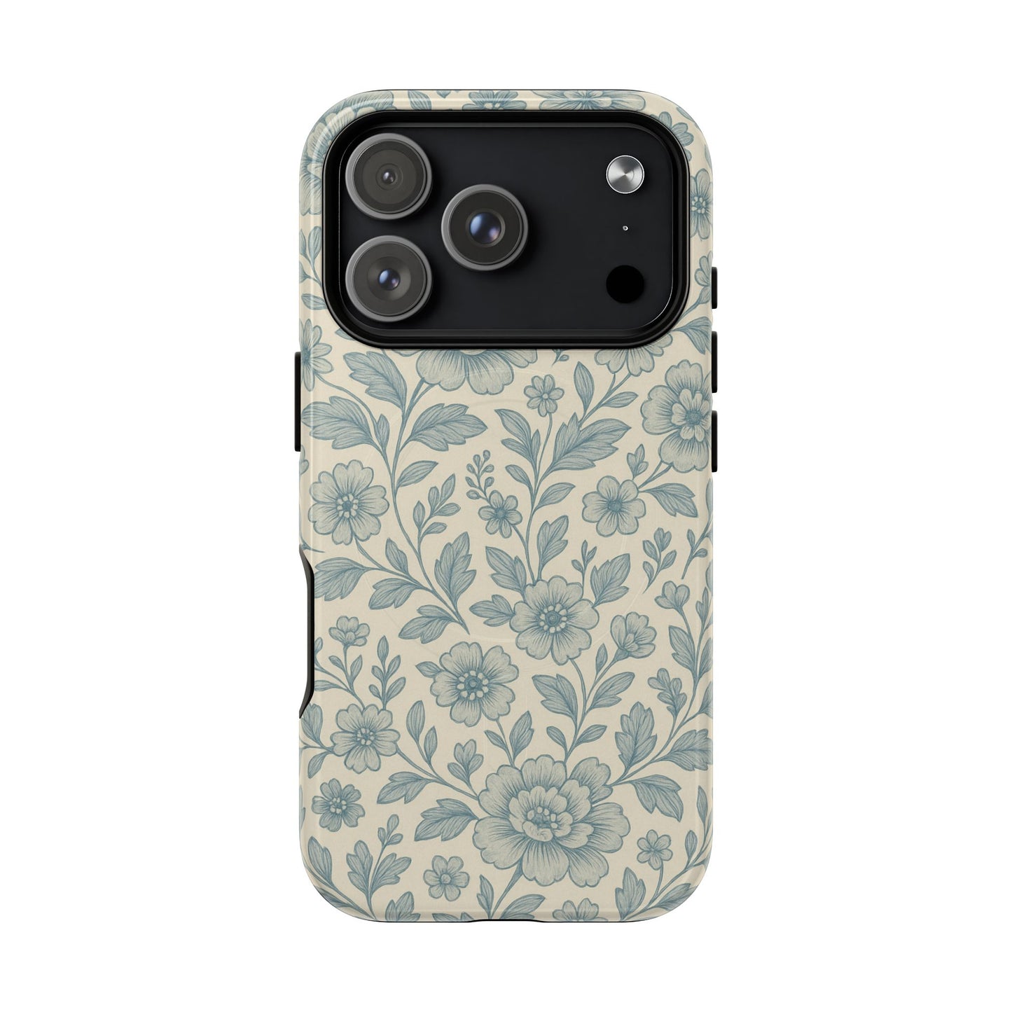 Vintage Blue Floral Tough Case for iPhone - Compatible with MagSafe
