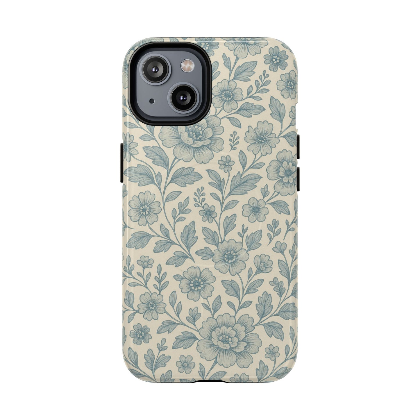 Vintage Blue Floral Tough Case for iPhone - Compatible with MagSafe