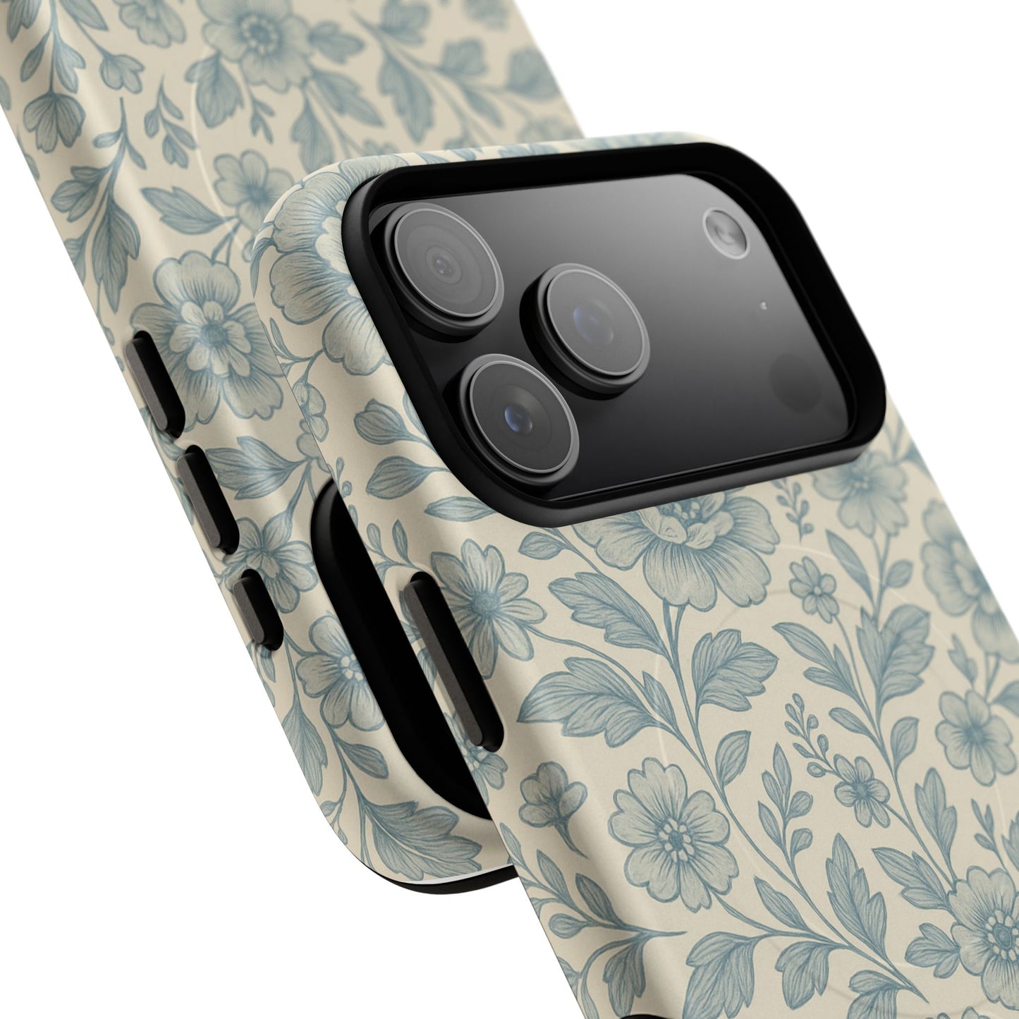 Vintage Blue Floral Tough Case for iPhone - Compatible with MagSafe