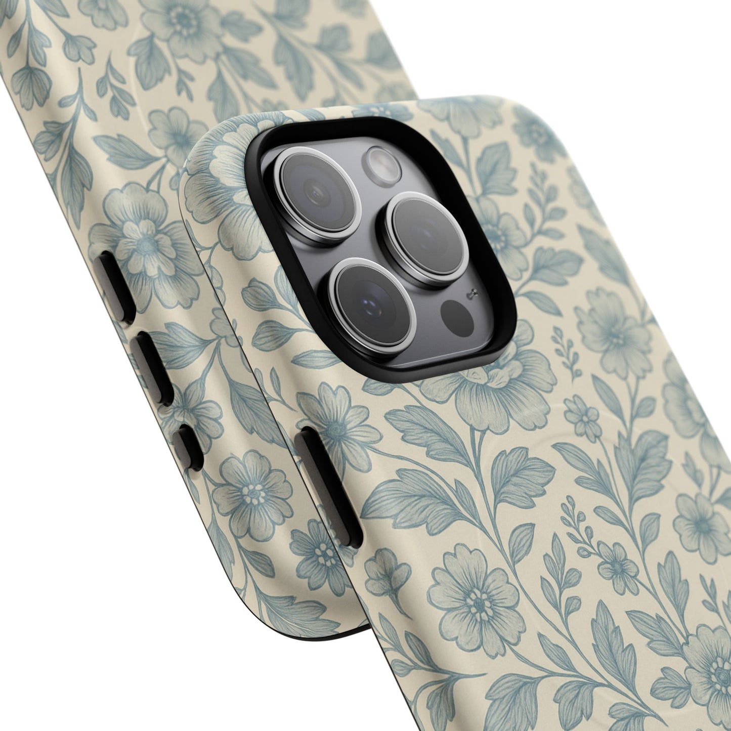 Vintage Blue Floral Tough Case for iPhone - Compatible with MagSafe
