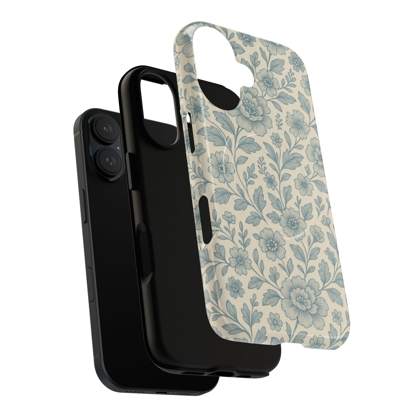 Vintage Blue Floral Tough Case for iPhone - Compatible with MagSafe