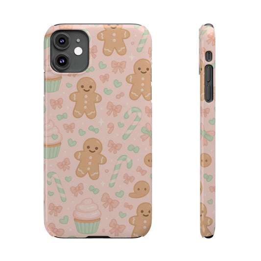 Gingerbread Holiday Slim iPhone Case — Cute Candy Cane & Cupcake Pattern