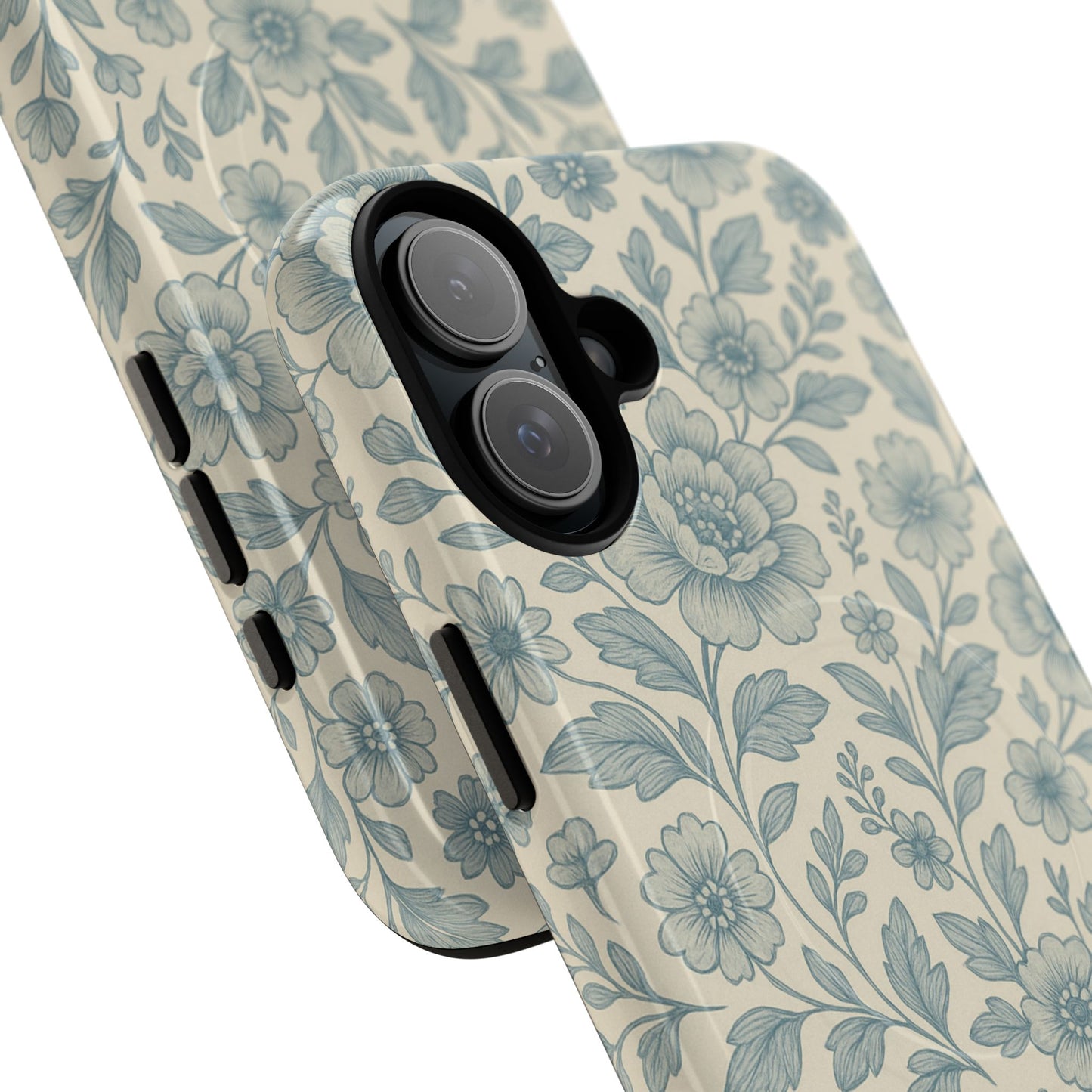 Vintage Blue Floral Tough Case for iPhone - Compatible with MagSafe