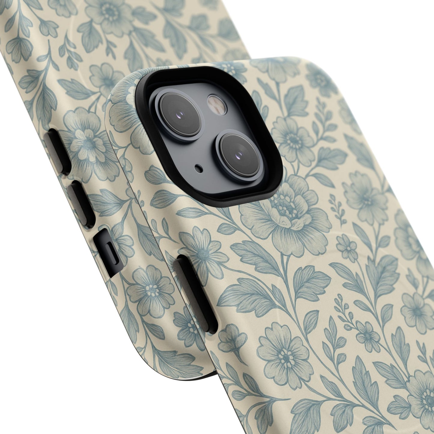 Vintage Blue Floral Tough Case for iPhone - Compatible with MagSafe