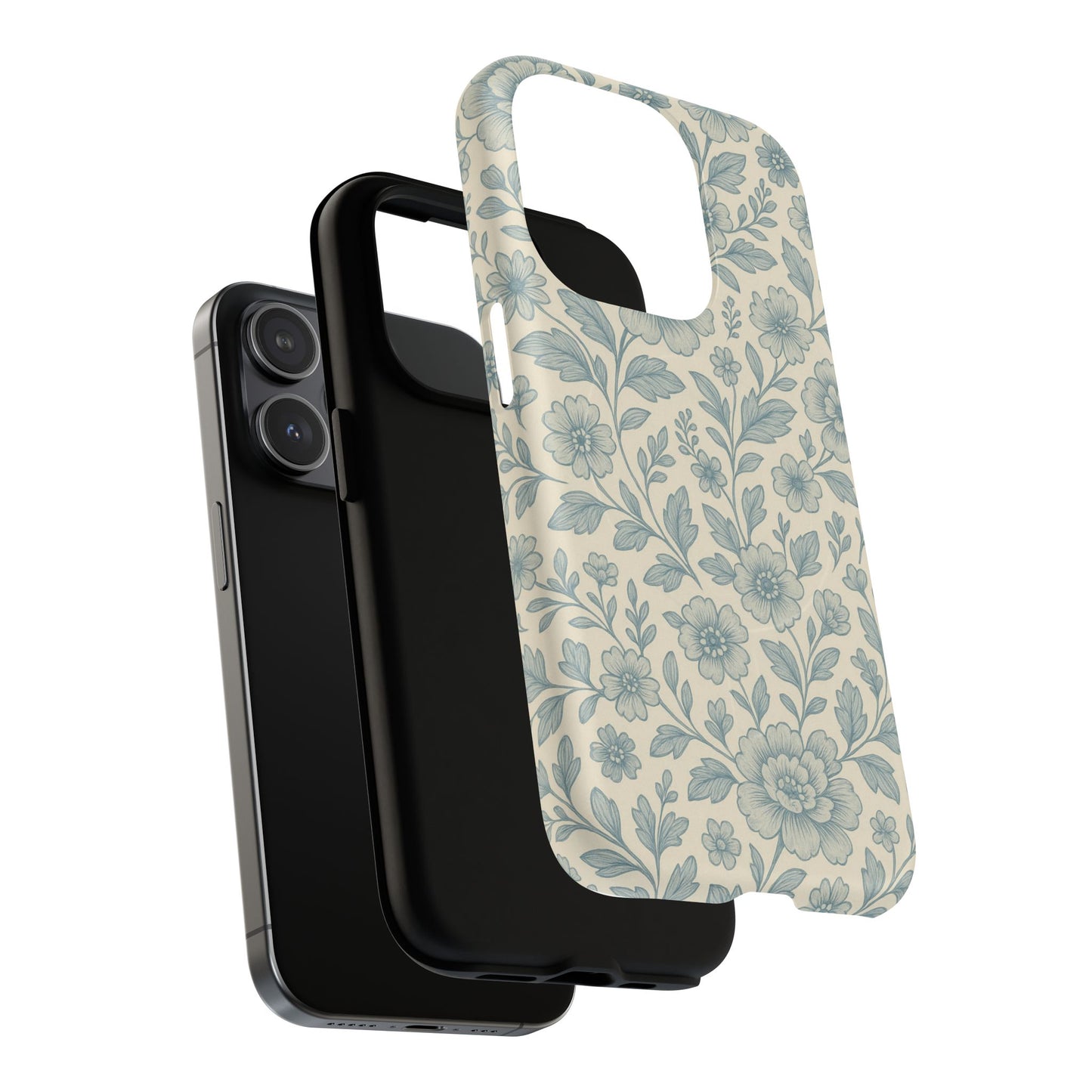 Vintage Blue Floral Tough Case for iPhone - Compatible with MagSafe