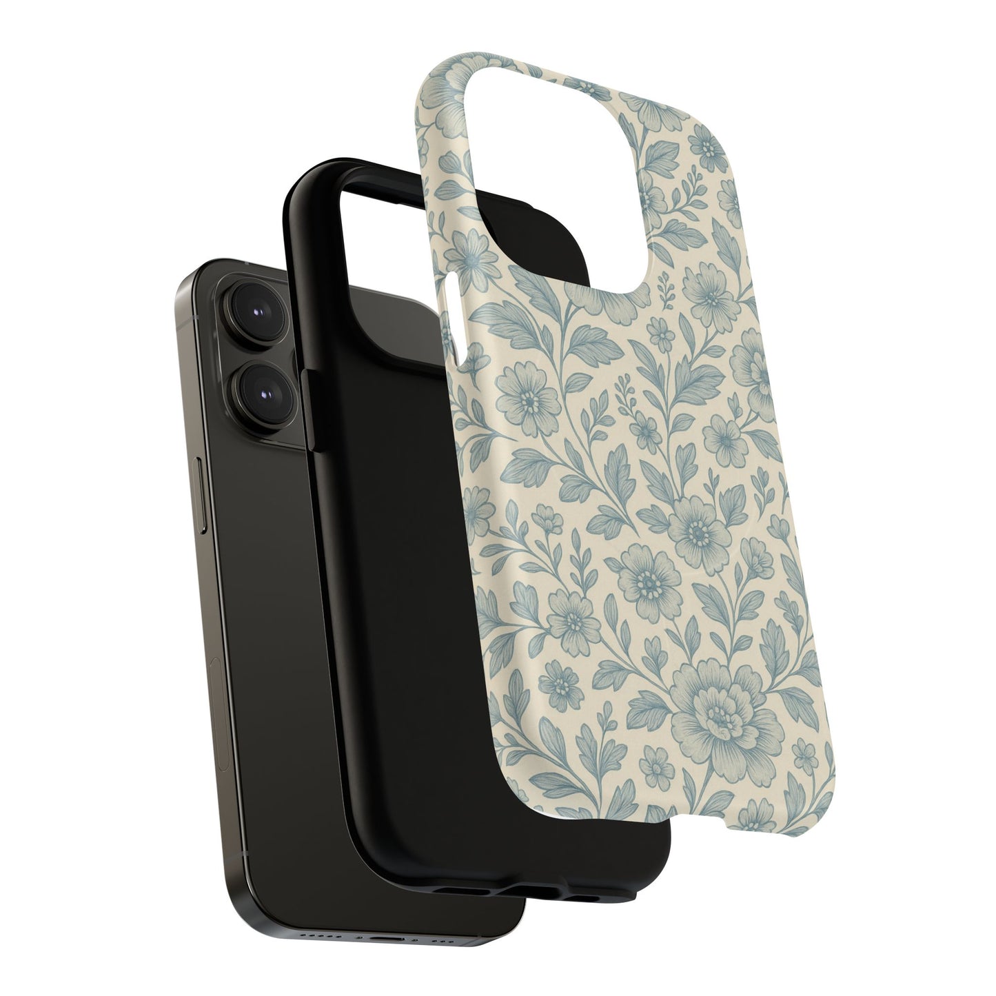 Vintage Blue Floral Tough Case for iPhone - Compatible with MagSafe