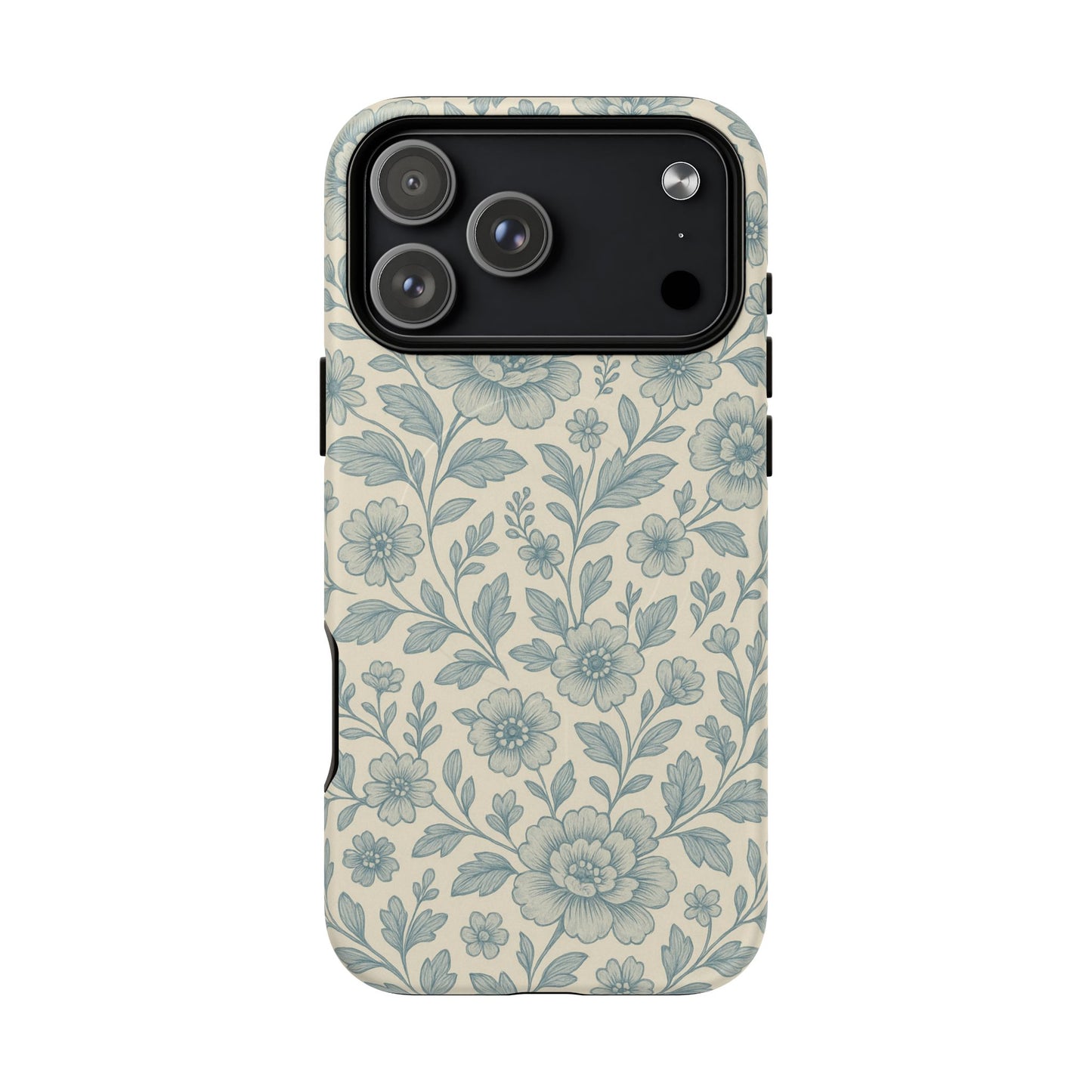 Vintage Blue Floral Tough Case for iPhone - Compatible with MagSafe