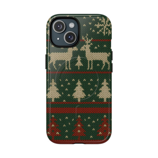 Holiday Knit Reindeer MagSafe Tough iPhone Case Shamo's iPhone 15 / Glossy