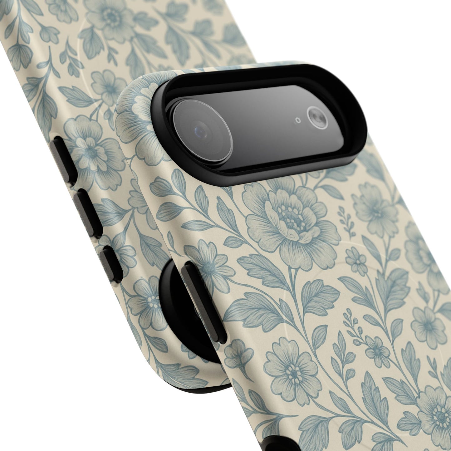 Vintage Blue Floral Tough Case for iPhone - Compatible with MagSafe
