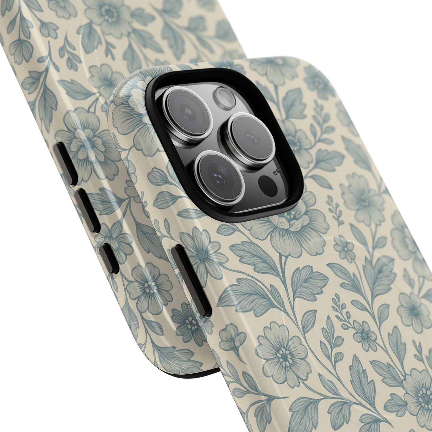 Vintage Blue Floral Tough Case for iPhone - Compatible with MagSafe