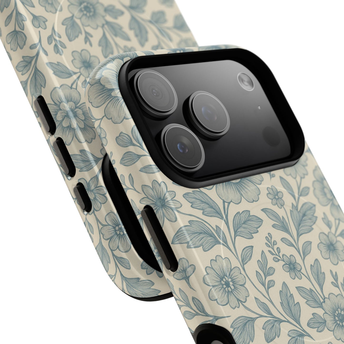 Vintage Blue Floral Tough Case for iPhone - Compatible with MagSafe