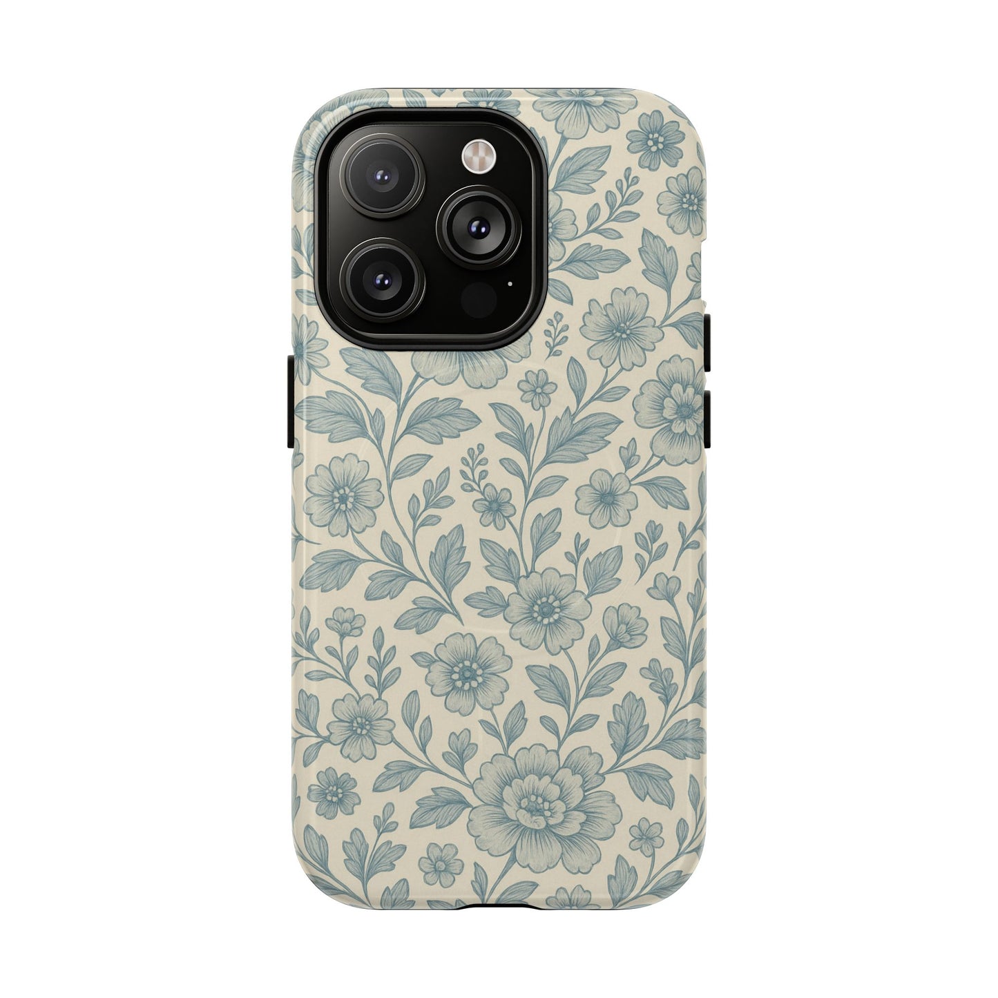 Vintage Blue Floral Tough Case for iPhone - Compatible with MagSafe