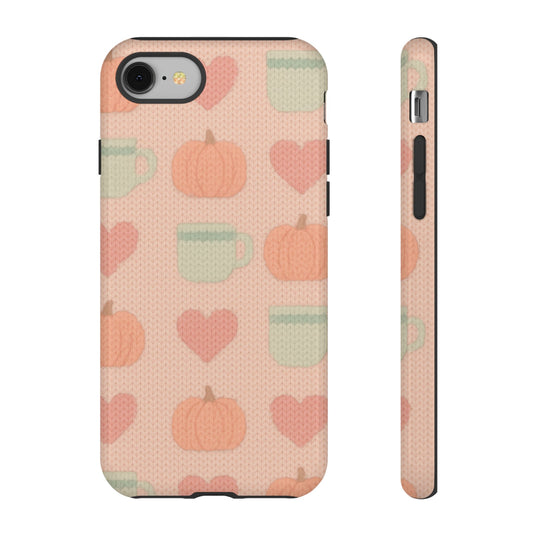 Autumn Cozy iPhone Case – Pumpkin, Heart & Coffee Cup Pattern - Shamo's