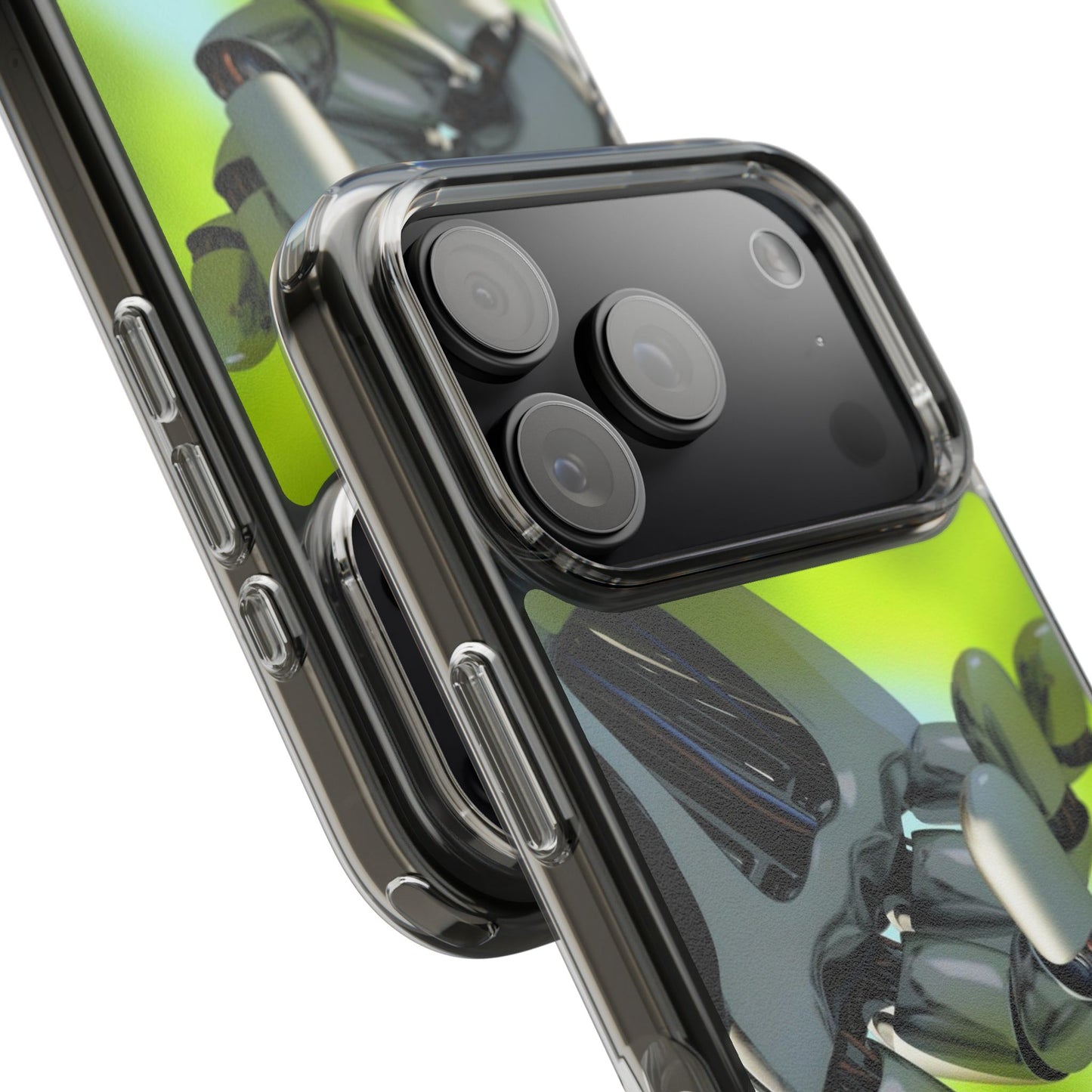 Clear Cases for iPhone 14 Series with Robotic hand and Butterfly.