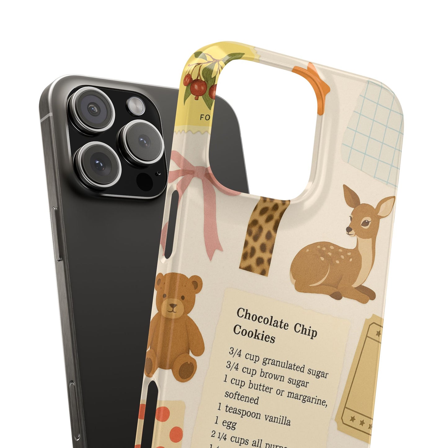 Slim iPhone Case — Cozy Baking & Teddy Pattern (Recipe, Deer, Buttons)