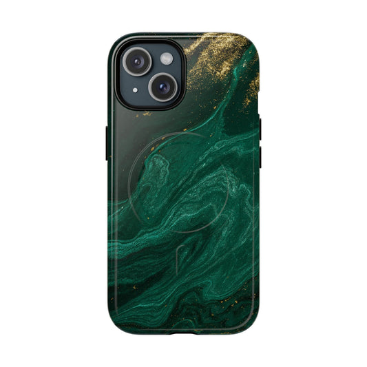Emerald Marble with Gold Veins iPhone Case | with MagSafe Shamo's iPhone 15 / Glossy