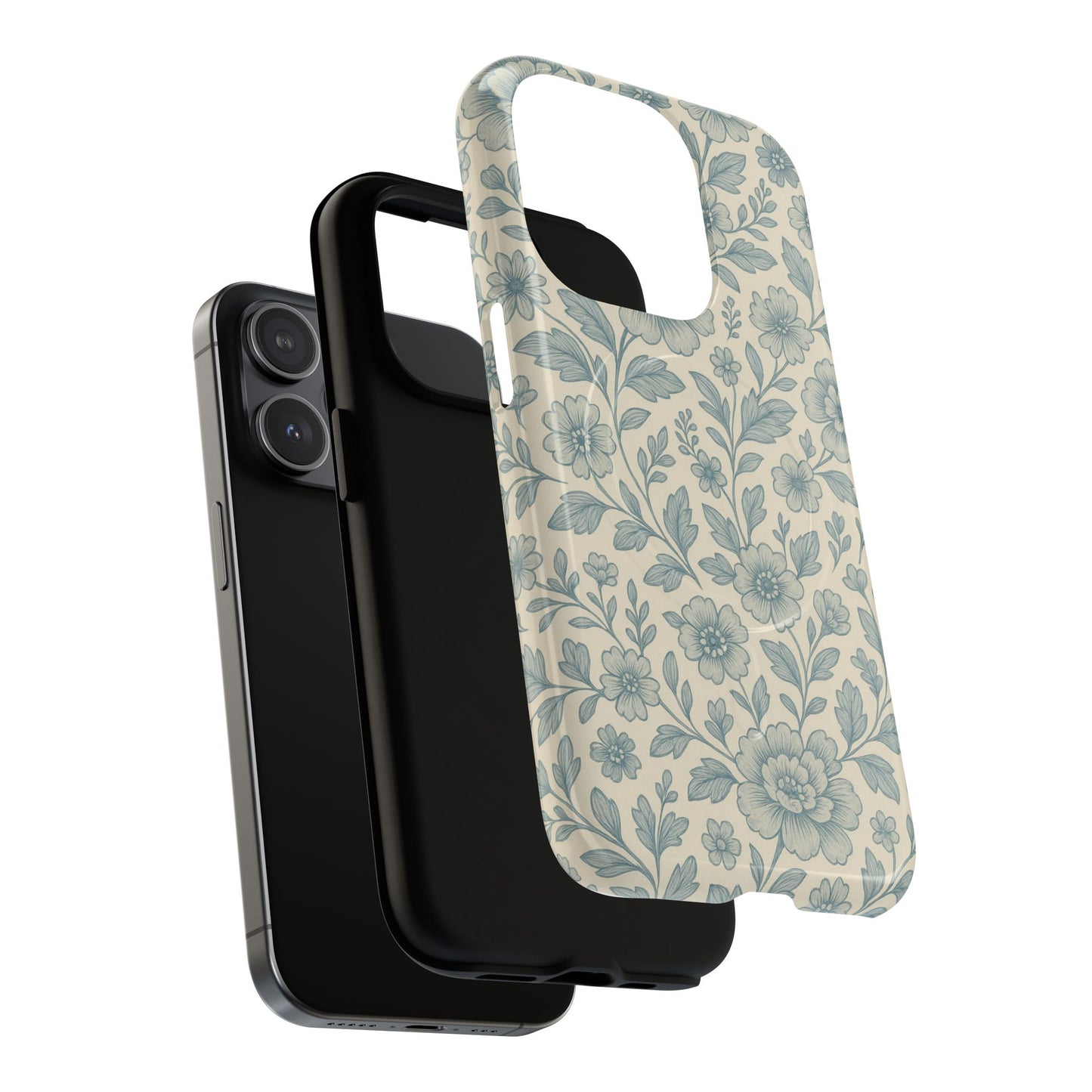 Vintage Blue Floral Tough Case for iPhone - Compatible with MagSafe