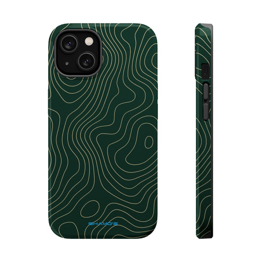 Topographic Green Magnetic Impact-Resistant iPhone Case | MagSafe compatible Shamo's iPhone 14 / Glossy