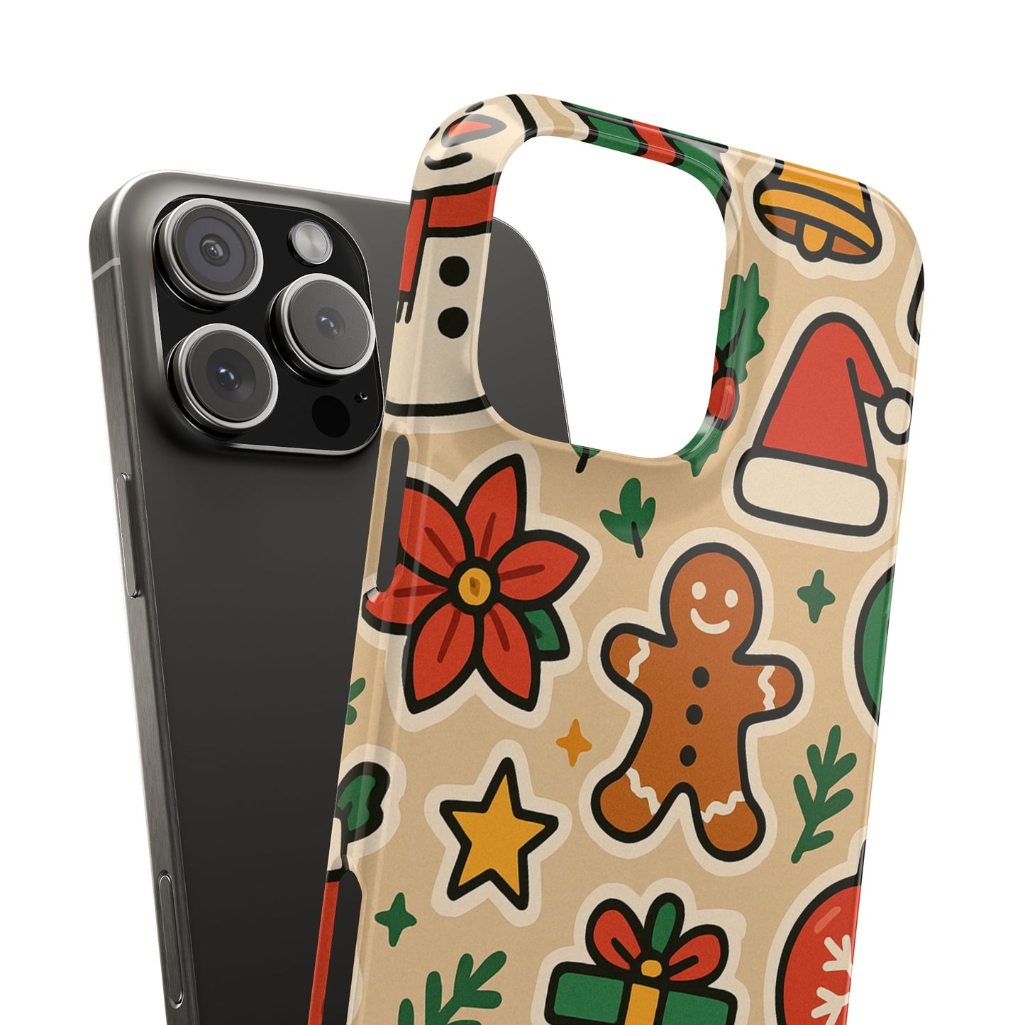 Holiday Pattern Slim iPhone Case — Gingerbread, Santa Hat & Gifts Holiday Design