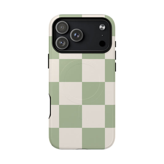 Sage Checkerboard Tough iPhone Case - Compatible with MagSafe