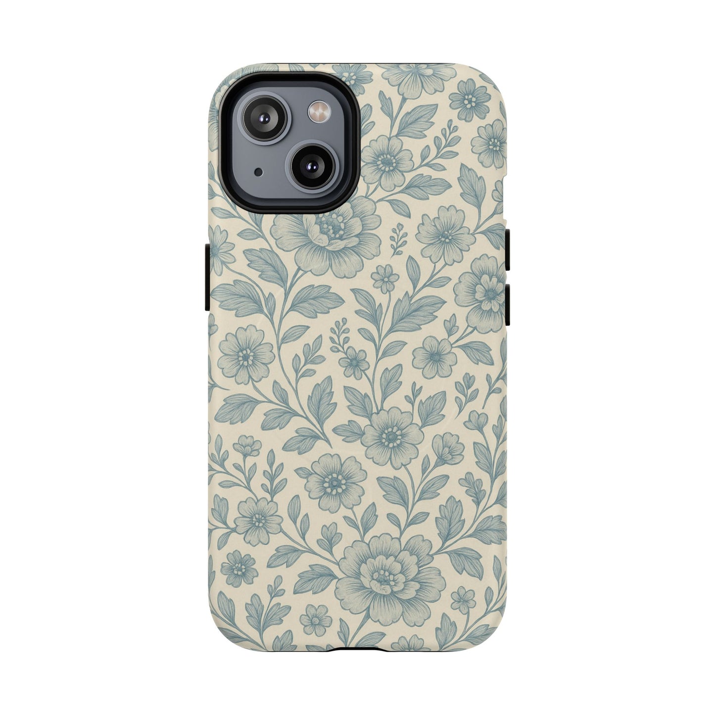 Vintage Blue Floral Tough Case for iPhone - Compatible with MagSafe