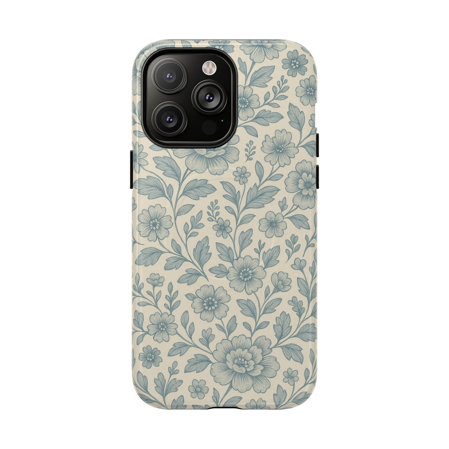 Vintage Blue Floral Tough Case for iPhone - Compatible with MagSafe
