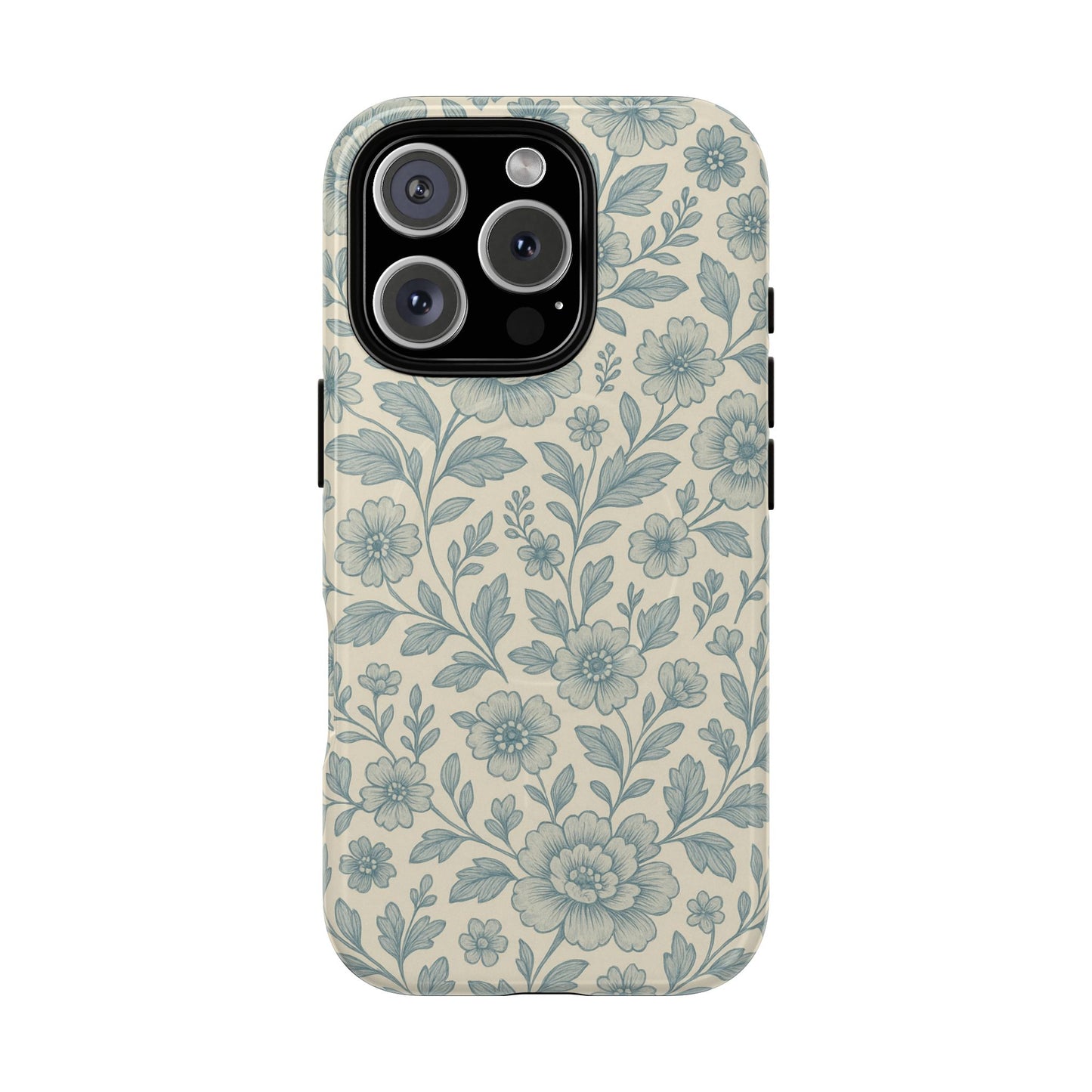 Vintage Blue Floral Tough Case for iPhone - Compatible with MagSafe