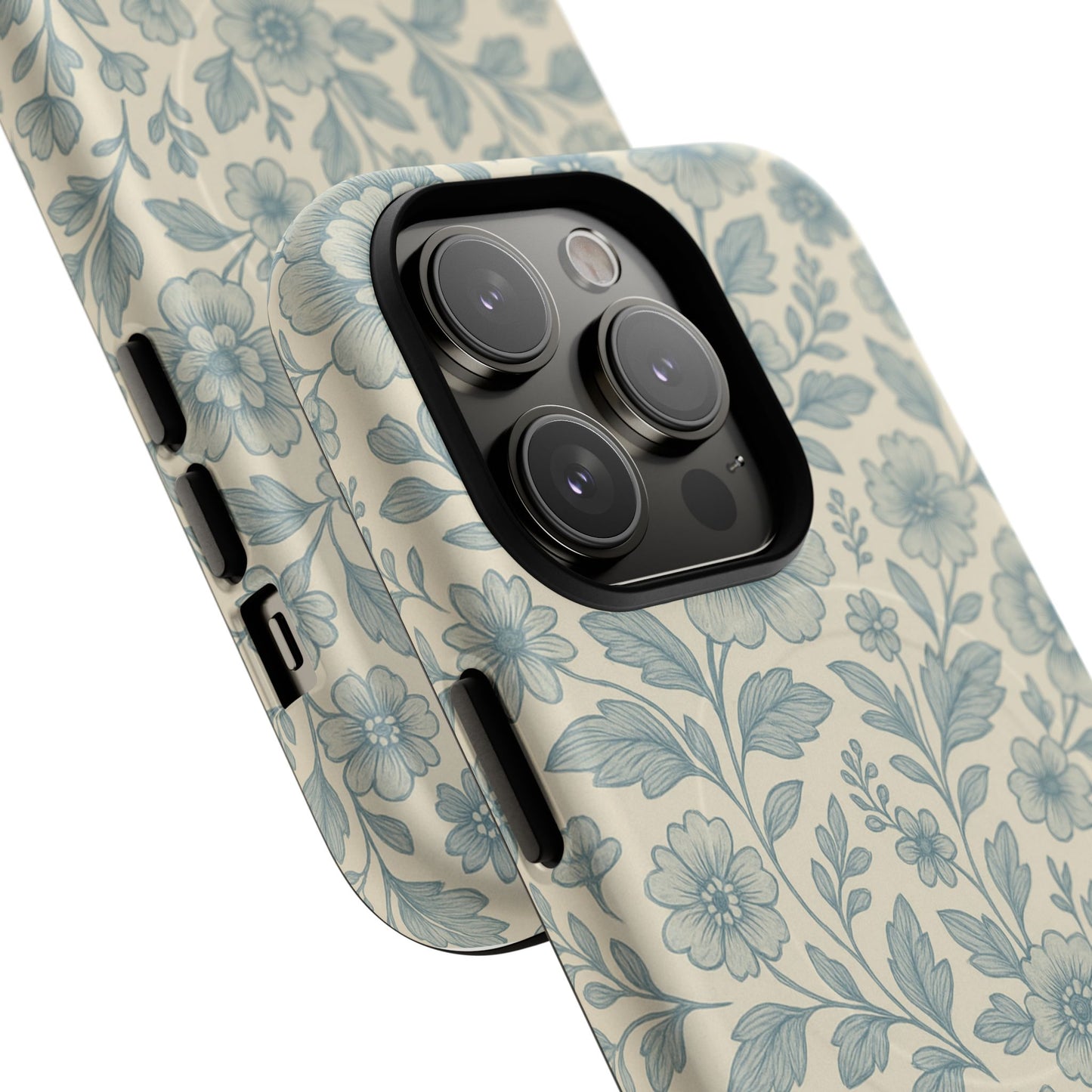 Vintage Blue Floral Tough Case for iPhone - Compatible with MagSafe