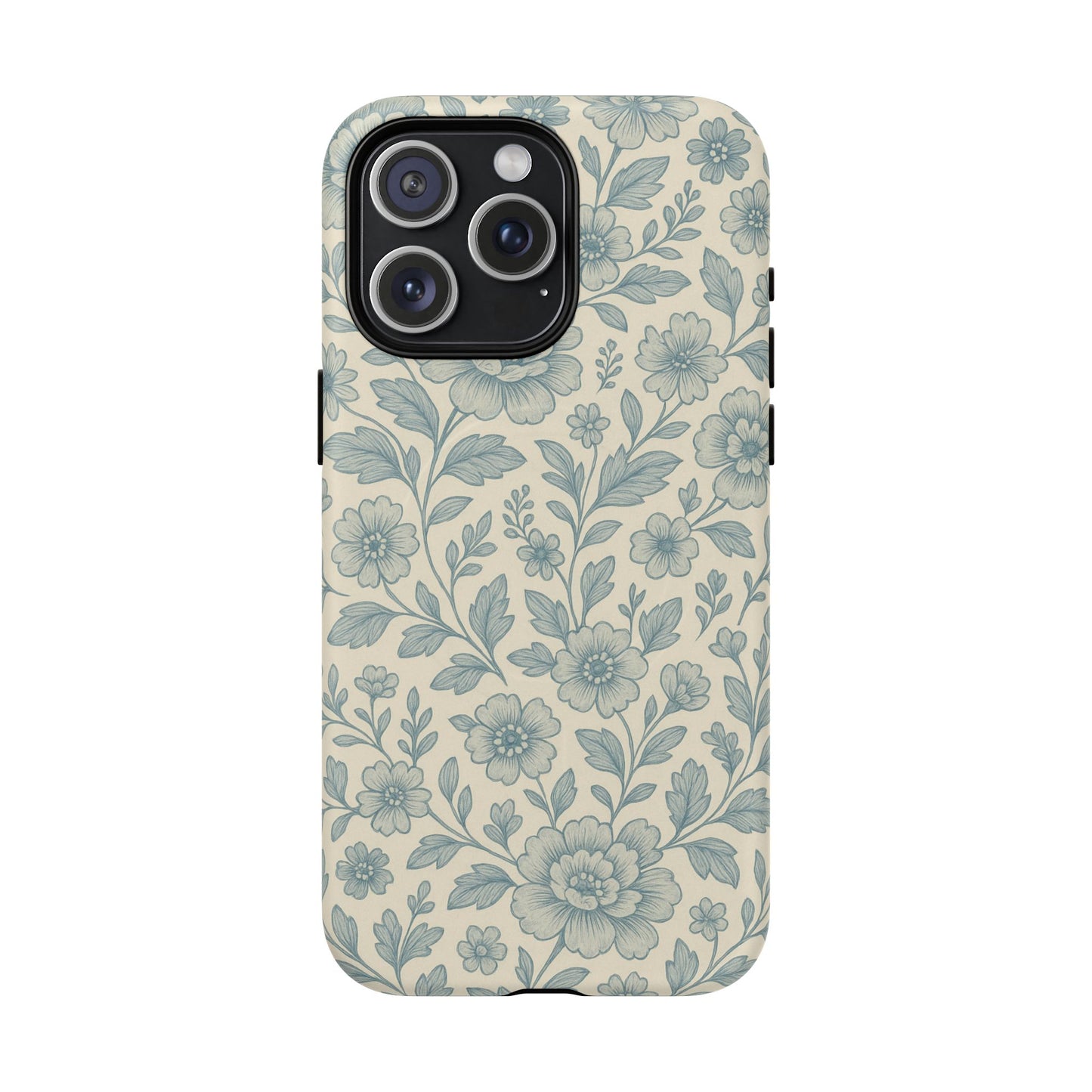 Vintage Blue Floral Tough Case for iPhone - Compatible with MagSafe