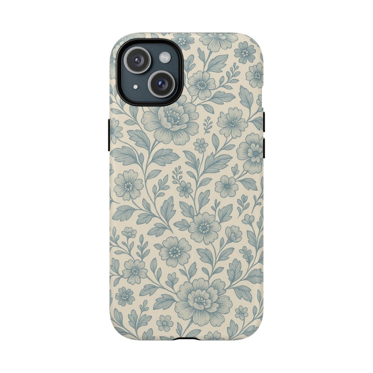Vintage Blue Floral Tough Case for iPhone - Compatible with MagSafe